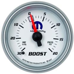 2-1/16" MECH BOOST/VAC 30PSI BLUE MOPAR LOGO, WHITE FACE AUTOMETER / 880026