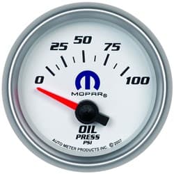 2-1/16" ELECT OIL PRESS 100PSI BLUE MOPAR LOGO, WHITE FACE AUTOMETER / 880029