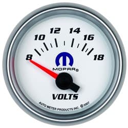 2-1/16" VOLTMETER 8-18V BLUE MOPAR LOGO, WHITE FACE AUTOMETER / 880035