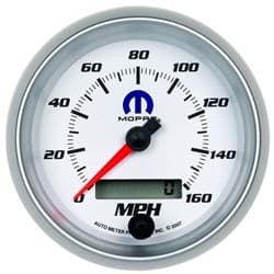 3-3/8" ELECT SPEEDO 160MPH BLUE MOPAR LOGO, WHITE FACE AUTOMETER / 880036