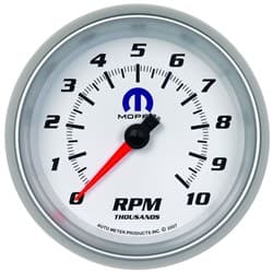 3-3/8" IN-DASH TACHO 10,000RPM BLUE MOPAR LOGO, WHITE FACE AUTOMETER / 880038