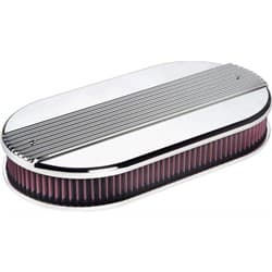 RIBBED AIR CLEANER LARGE OVAL DUAL CARB & K&N 15LX8-1/2WX3H BILLET - 15650