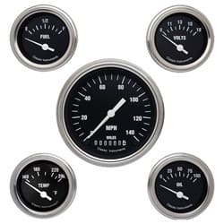 CLASSIC BLK HOTROD 5 GAUGE SET 3-3/8 KM/H SPEEDO CURVED GLASS CLASSIC - HR00SLC