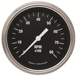 CLASSIC BLK HOTROD 8000RPMTACH 3-3/8 BLACK FACE CURVED GLASS CLASSIC - HR80SLC