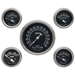 CLASSIC TRAD BLACK 5 GAUGE SET 3-3/8 KM/H SPEEDO CURVED GLASS CLASSIC - TR00SLC