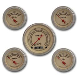 CLASSIC  VINTAGE 5 GAUGE SET 3-3/8 KM/H SPEEDO FLAT GLASS CLASSIC - VT00SLF