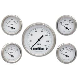 CLASSIC WHITE HOT 5 GAUGE SET 3-3/8 KM/H SPEEDO CURVED GLASS CLASSIC - WH00SLC