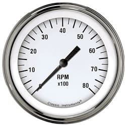 CLASSIC WHITE HOT 8000RPM TACH 3-3/8 WHITE FACE FLAT GLASS CLASSIC - WH80SLF
