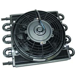 DYNO-COOL TRANS COOLER & FAN 12.75"x10.25"x3.62" 11/32 BARB DERALE - 12742