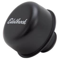 BLACK VALVE COVER BREATHER PUS H IN STYLE WITH LOGO EDELBROCK - 4403
