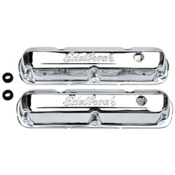 CHROME VALVE COVERS, 318-360 W/LOGO, CHRYSLER EDELBROCK - 4495