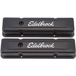 VALVE COVER SB CHEV 59-86 TALL SIGNATURE SERIES BLACK POWDER EDELBROCK - 4643