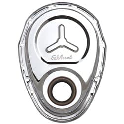 CHROME TIMING COVER SB CHEV REINFORCED PLATE FOR STRENGTH EDELBROCK - 4860