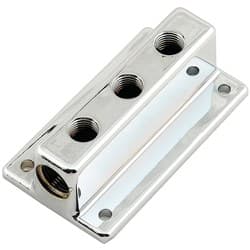 TRIPLE OUTLET FUEL BLOCK 1x 3/8NPT IN, 3x1/4NPT, CHROME MRG - 6151
