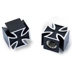 MOON IRON CROSS AIR VALVE CAPS PAIR    BLACK MOONEYES - AA111IC