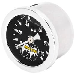 MOON 1-1/2 FUEL PRESSURE GAUG BLK FACE 0-100 LB MOUNT LIQUID MOONEYES - MPG120LF