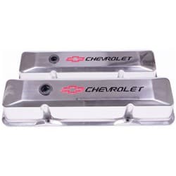 CAST VALVE COVERS, SBC TALL POLISHED, RED & BLACK EMBLEM PROFORM - 141-108