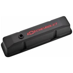 CAST VALVE COVERS, SBC TALL BLACK CRINKLE WITH RED EMBLEM PROFORM - 141-116