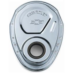 CHROME TIMING COVER, SBC EMBOSSED BOWTIE & CHEVROLET PROFORM - 141-215