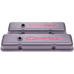 STEEL VALVE COVERS, SBC SHORT BLACK CRINKLE, RED EMBLEM PROFORM - 141-750