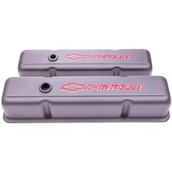 STEEL VALVE COVERS, SBC TALL BLACK CRINKLE, RED EMBLEM PROFORM - 141-751