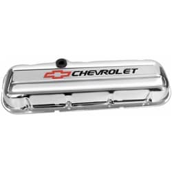 CHROME VALVE COVERS, BBC SHORT BLACK LETTERING, RED BOWTIE PROFORM - 141-812