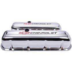 CHROME VALVE COVERS, BBC SHORT BLACK LETTERING, RED BOWTIE PROFORM - 141-813