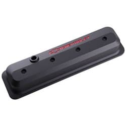 SLANT EDGE VALVE COVERS, SBC CENTRE BOLT, BLACK, RED EMBLEM PROFORM - 141-845