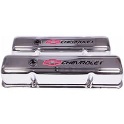 CHROME VALVE COVERS, SBC TALL BLACK LETTERING, RED BOWTIE PROFORM - 141-905