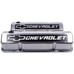 SLANT EDGE VALVE COVERS, SBC POLISHED, RAISED EMBLEM ON BLK PROFORM - 141-920