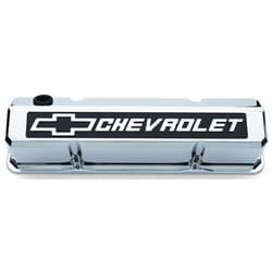 SLANT EDGE VALVE COVERS, SBC CHROME, RAISED EMBLEM ON BLACK PROFORM - 141-922