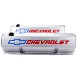 SLANT EDGE VALVE COVERS, SBC GREY WITH RED & BLUE EMBLEM PROFORM - 141-923