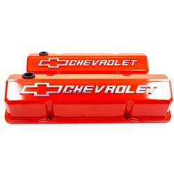 SLANT EDGE VALVE COVERS, SBC CHEVY ORANGE, MILLED EMBLEM PROFORM - 141-924