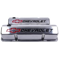 SLANT EDGE VALVE COVERS, SBC POLISHED, RED & BLACK EMBLEM PROFORM - 141-927
