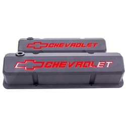 SLANT EDGE VALVE COVERS, SBC BLACK CRINKLE WITH RED EMBLEM PROFORM - 141-928