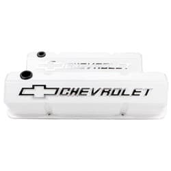 SLANT EDGE VALVE COVERS, SBC WHITE, RAISED & MILLED EMBLEM PROFORM - 141-935