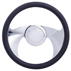 CHROME ALUMINIUM STEERINGWHEEL 14" LEATHER GRIP WING STYLE RPC - R5605