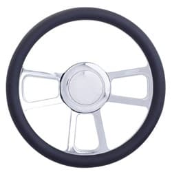 CHROME ALUMINIUM STEERINGWHEEL 14" LEATHER GRIP T-STYLE RPC - R5606