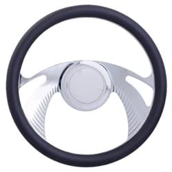 CHROME ALUMINIUM STEERINGWHEEL 14, LEATHER GRIP BOOMERANG RPC - R5614