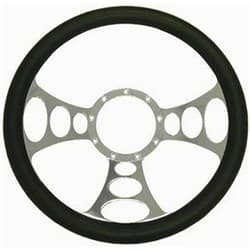 CHROME ALUMINIUM STEERINGWHEEL 14, LEATHER GRIP ORBITOR RPC - R5615