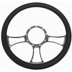 CHROME ALUMIN STEERING WHEEL 14 LEATHER GRIP TRINITY RPC - R5616