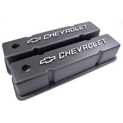 CAST VALVE COVERS, SBC TALL BLACK WITH MILLED EMBLEM RPC - R6336