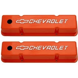 ALUM S/CHEV TALL VALVE COVERS * CHEVROLET **LOGO ORANGE RPC - R7618
