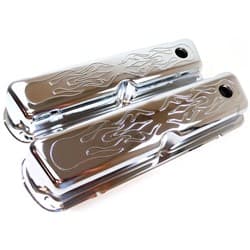 SB FORD FLAME STEEL V/COVERS CHROME 289-351W BAFFLED 1962-U RPCR - 8237