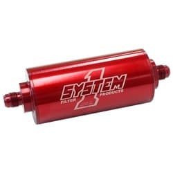 MED INLINE BILLET FUEL FILTER -6AN ENDS 6" LONG, 2"D, 35 MIC SYSTEM ONE - 201-203406