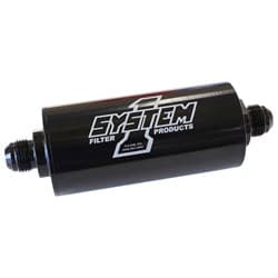 BLK INLINE BILLET FUEL FILTER MED -8AN & 6"LONG, 2"OD 35 MIC SYSTEMONE - 201-203408-B