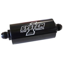 BLK INLINE BILLET FUEL FILTER -10AN ENDS 6"LONG, 2OD, 35 MIC SYSTEMONE - 201-203410-B