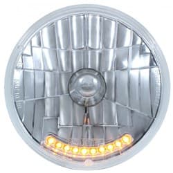 7" CRYSTAL HEADLIGHT INSERT W/ 10 AMBER LED TURN SIGNAL SOLD EACH UPI - S2010LED