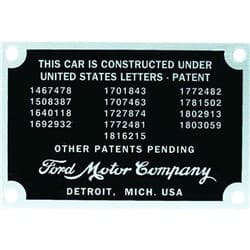 1932/34 FIREWALL PATENT PLATE FOMOCO DIE STAMPED INCL RIVETS VINTIQUE - 40-18650