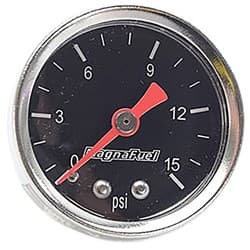 MAGNAFUEL LOW PRESSURE FUEL GAUGE. (0-15PSI) BLACK FACE AIR FILLED MP0101